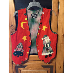 Vintage Carolyn Rothwell Vest Womens Medium Corduroy Cotton Patchwork Christmas